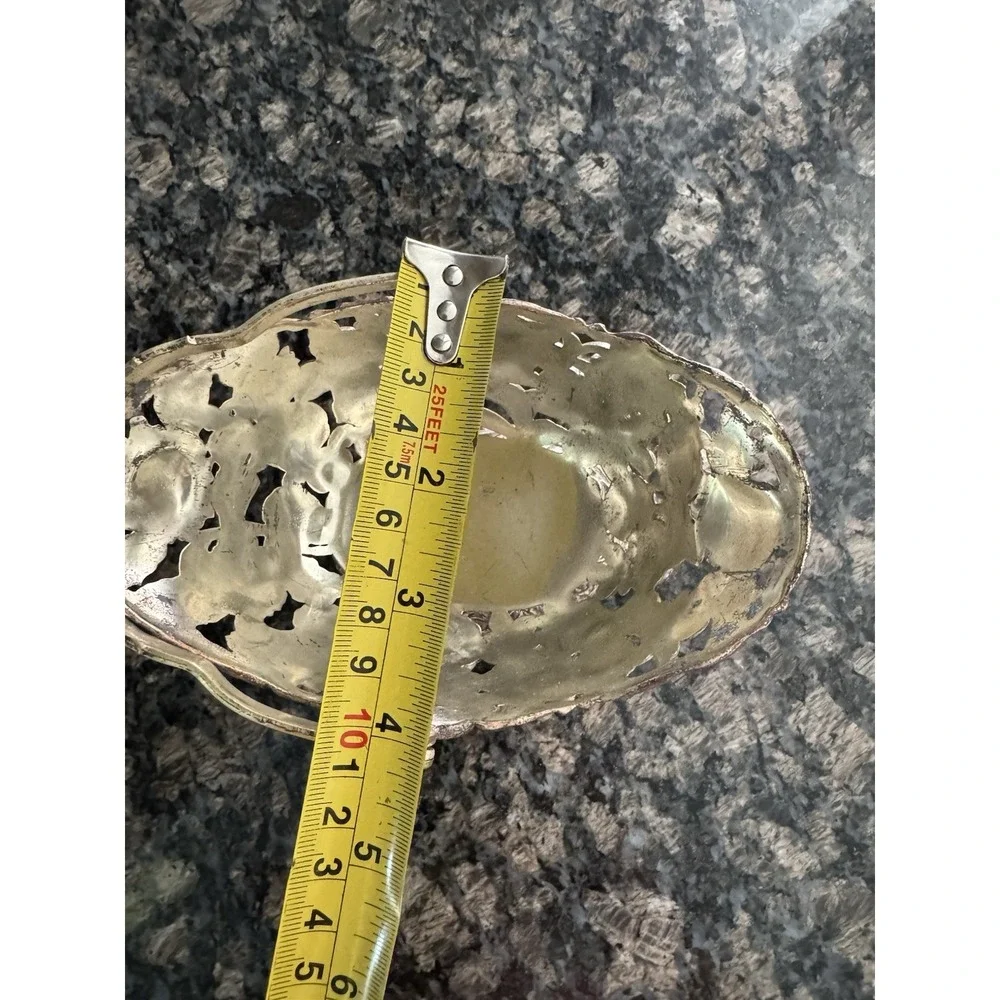 Antique Silver - Toned Metal Ornate Floral Basket/Candy Dish. Trinkets, Keys‎